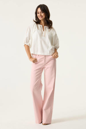 denim wide leg regular waist broek lichtroze