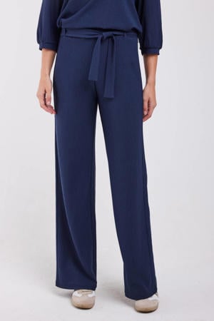 wide leg high waist casual broek donkerblauw