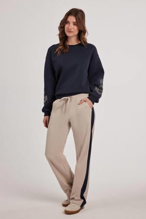 travelstof wide leg high waist gestreepte casual broek grijsbruin