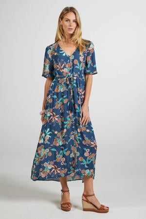 gebloemde maxi jurk blauw
