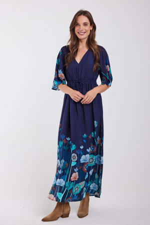 gebloemde A-lijn jurk blauw