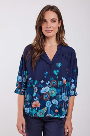 gebloemde top blauw