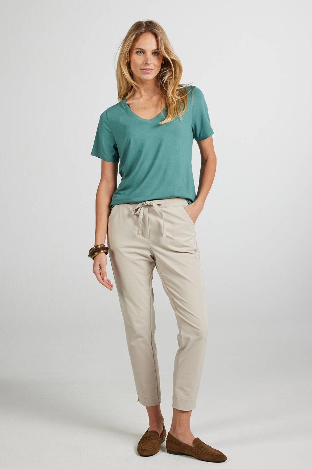 Groene dames Didi T-shirt Groen van viscose met effen en korte mouwen