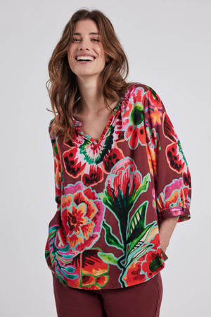 gebloemde top rood