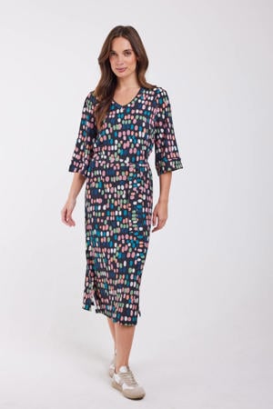 midi jurk met stippen multi