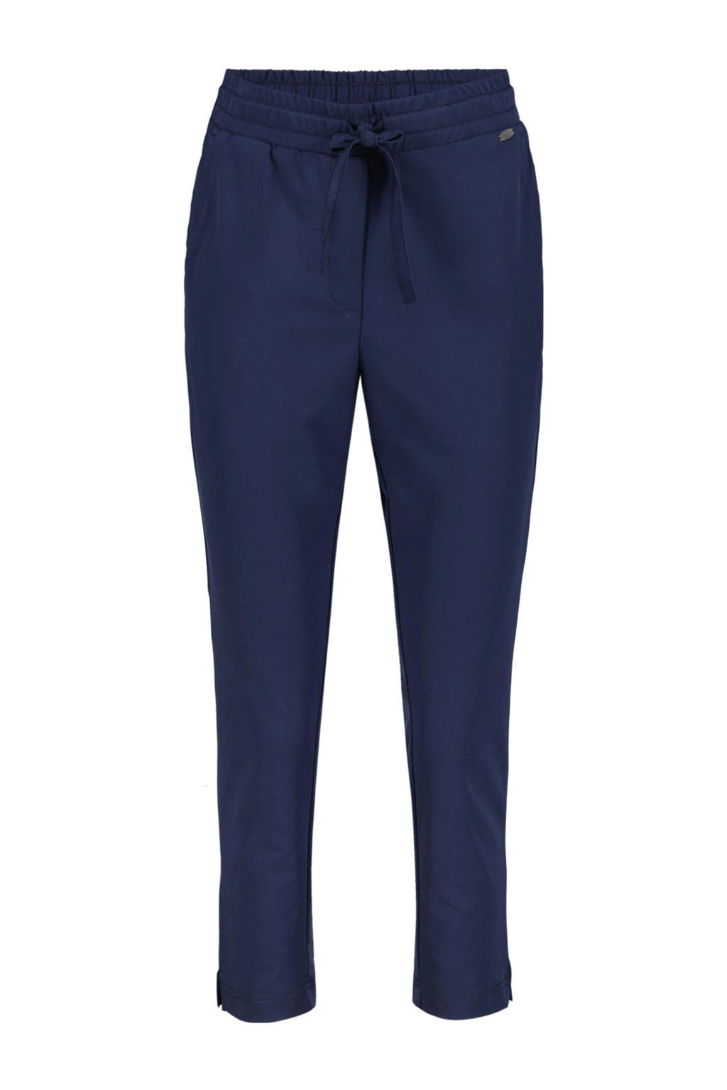 Donkerblauwe dames Didi travelstof straight regular waist capri met elastische tailleband met koord en effen