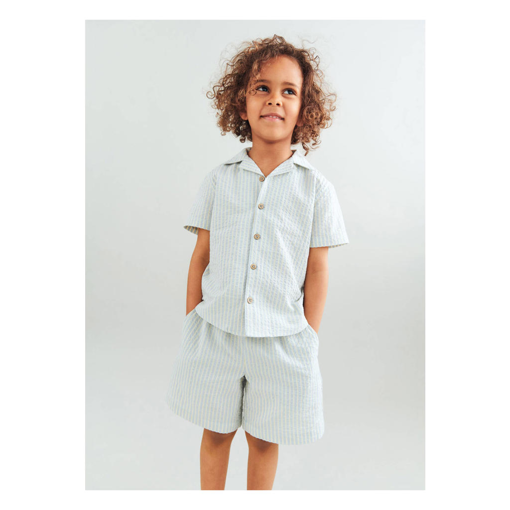 Lichtblauw en ecru jongens Wheat regular waist gestreepte casual short van katoen met elastische tailleband met koord