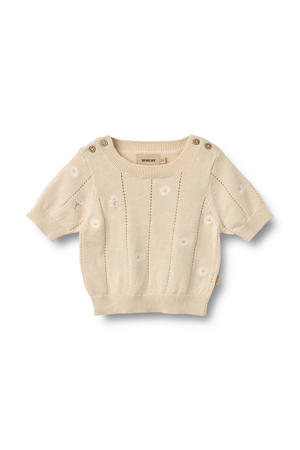 gebloemde trui beige fijn gebreid
