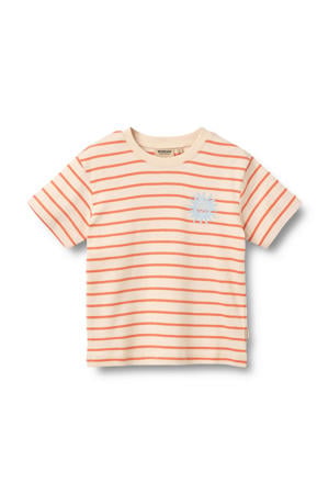 gestreept T-shirt oranje/ecru