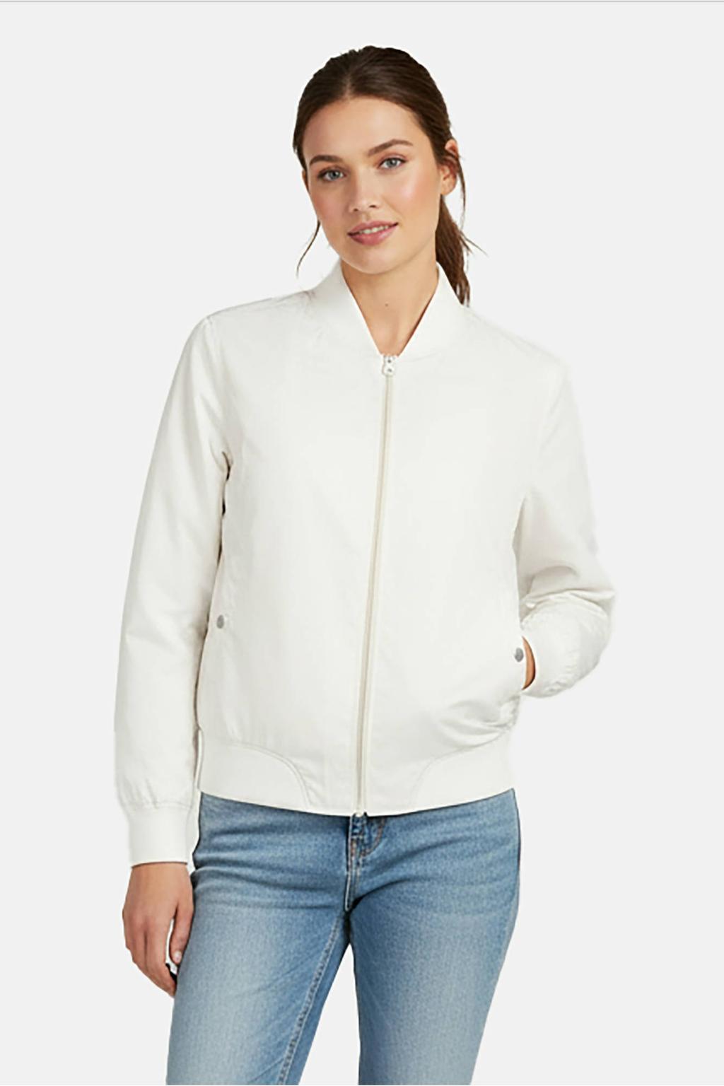 Witte dames Cars bomberjack van polyester met effen, lange mouwen, opstaande kraag en ritssluiting