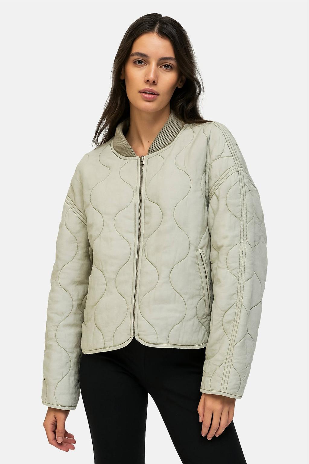 Lichtgroene dames Cars tussenjas van viscose met effen, lange mouwen, opstaande kraag en ritssluiting