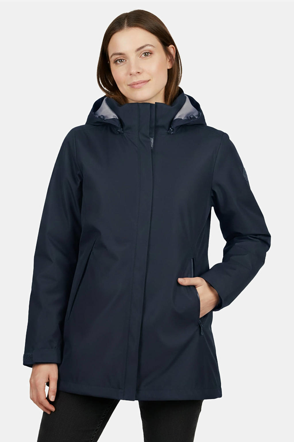 Marineblauw dames Cars tussenjas blauw van polyester met effen, lange mouwen, capuchon en ritssluiting