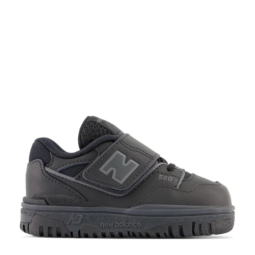 Zwarte jongens en meisjes New Balance 550 sneakers van bovenwerk van imitatiesuede/voering van textiel met elastische veter- met klittenbandsluiting