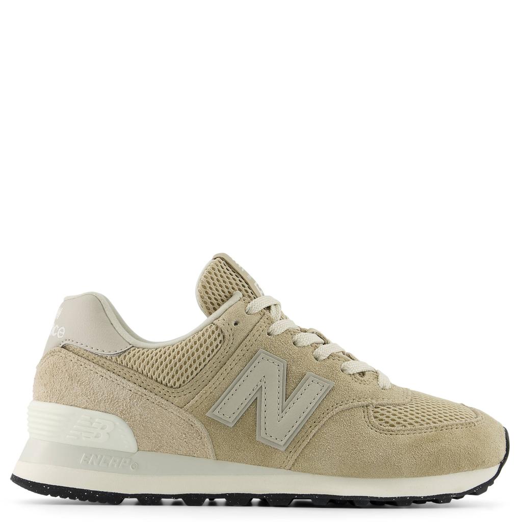Beige en witte dames New Balance 574 sneakers van mesh-suã¨de-leer/voering: mesh/voetbed: eva met veters