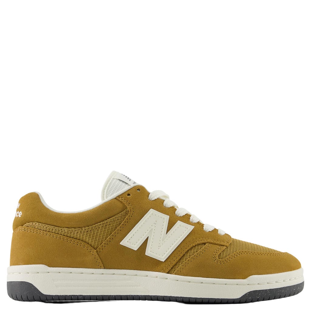 Oker en ecru unisex New Balance 480 sneakers van mesh gecombineerd met suede/voering: mesh met veters