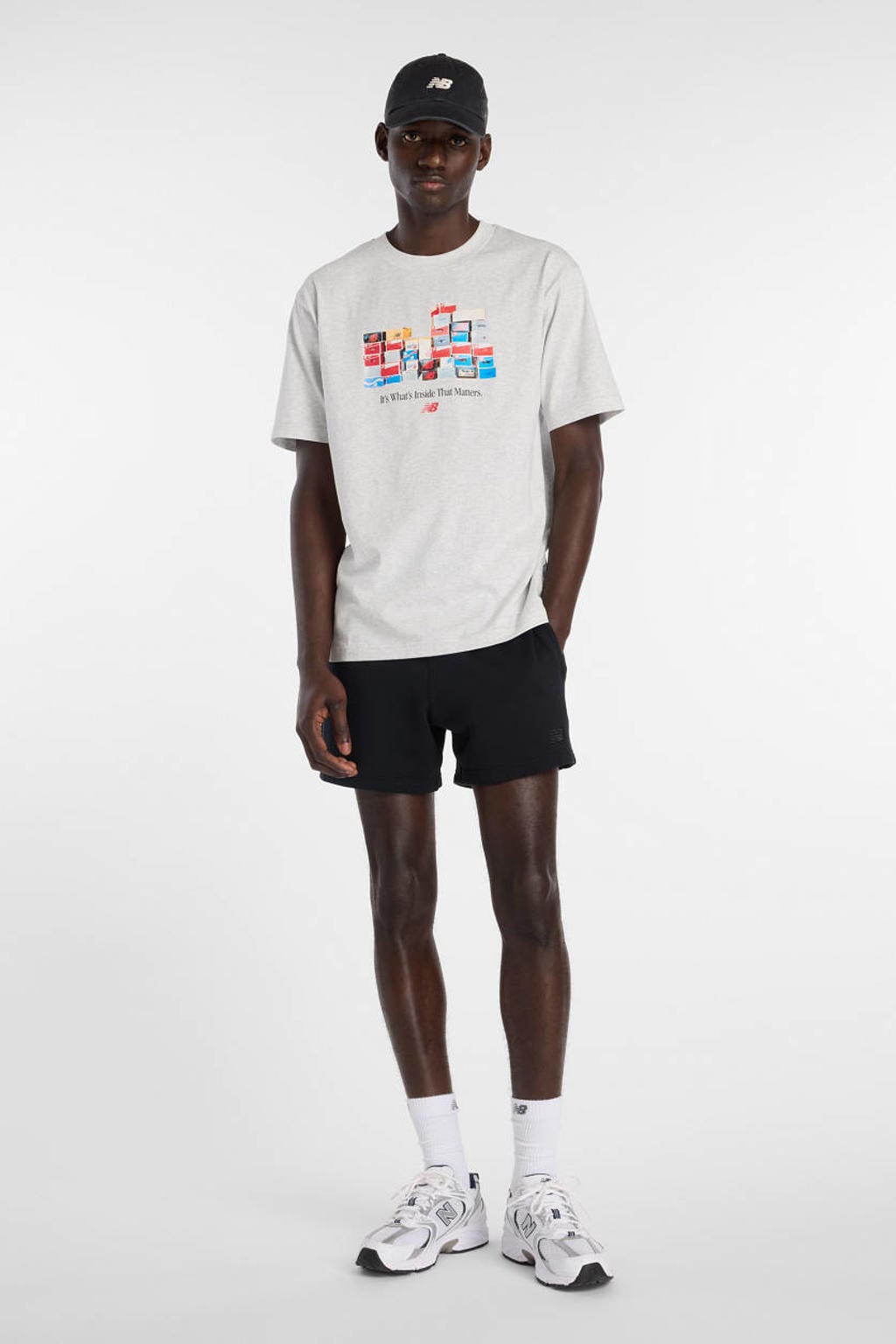 Witte heren New Balance regular T-shirt van katoen met printopdruk, korte mouwen en ronde hals