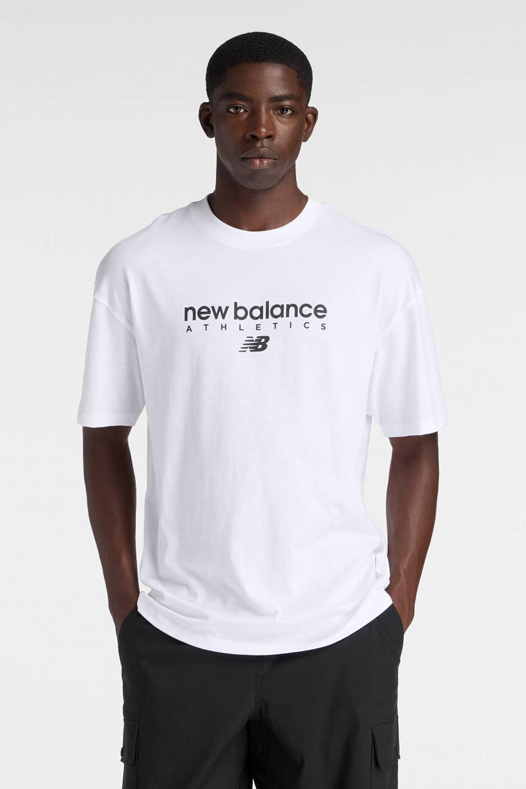 Witte heren New Balance regular T-shirt van katoen met printopdruk, korte mouwen en ronde hals