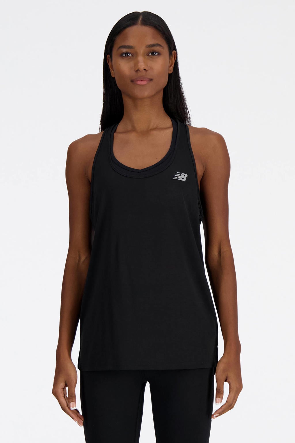 Zwarte dames New Balance Knit Tank hardlooptop van polyester met effen en ronde hals