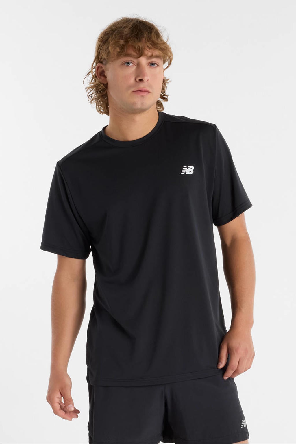 Zwarte heren New Balance sportshirt van katoen met korte mouwen en ronde hals