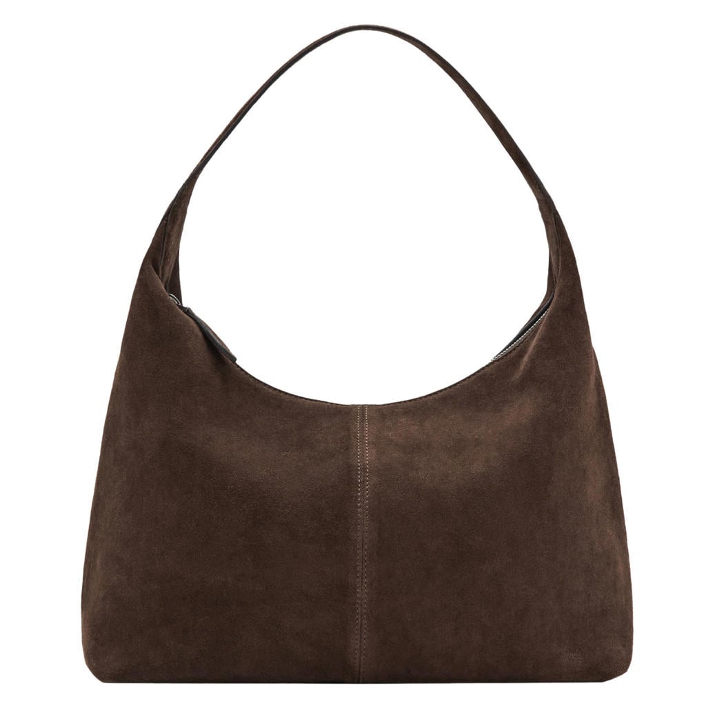 Mango suede schoudertas bruin