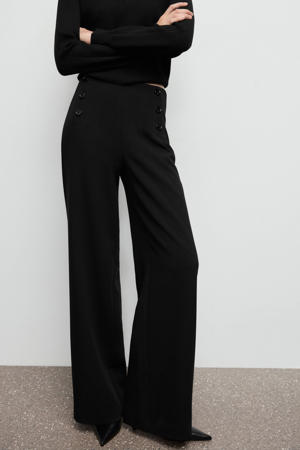 wide leg high waist broek zwart