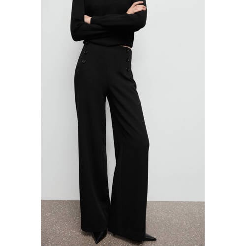 Mango wide leg high waist broek zwart afbeelding