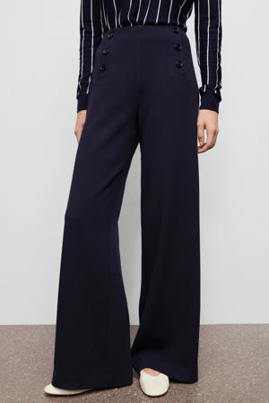 wide leg high waist broek donkerblauw