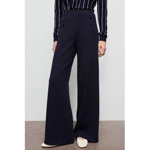 Mango wide leg high waist broek donkerblauw afbeelding