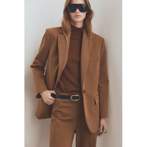 Mango Wide leg high waist broek bruin afbeelding
