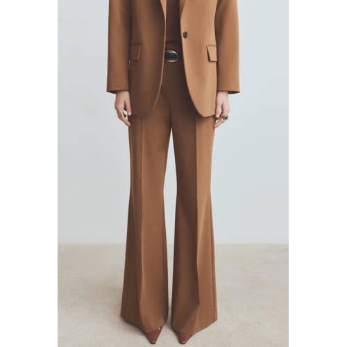 Mango wide leg high waist broek bruin afbeelding