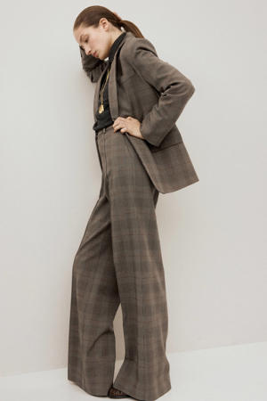 straight high waist geruite broek grijsbruin