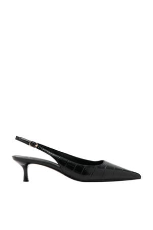 slingback pumps met crocoprint zwart