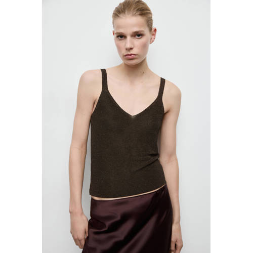 Mango glitter top donkerbruin met glitter afbeelding