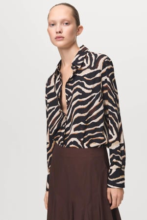 blouse met zebraprint zwart