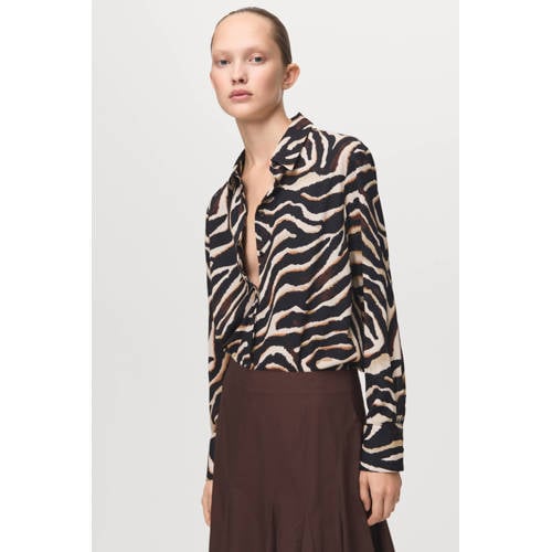 Mango blouse met zebraprint zwart afbeelding