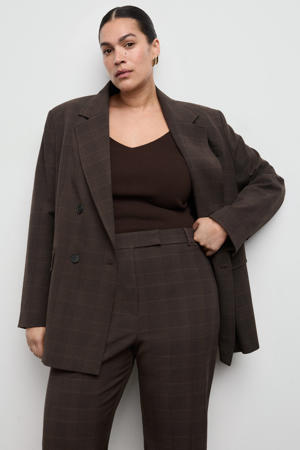 straight high waist geruite pantalon bruin