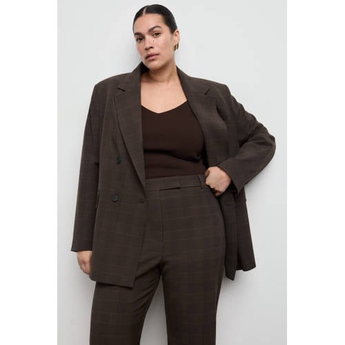 Mango Straight high waist geruite pantalon bruin afbeelding
