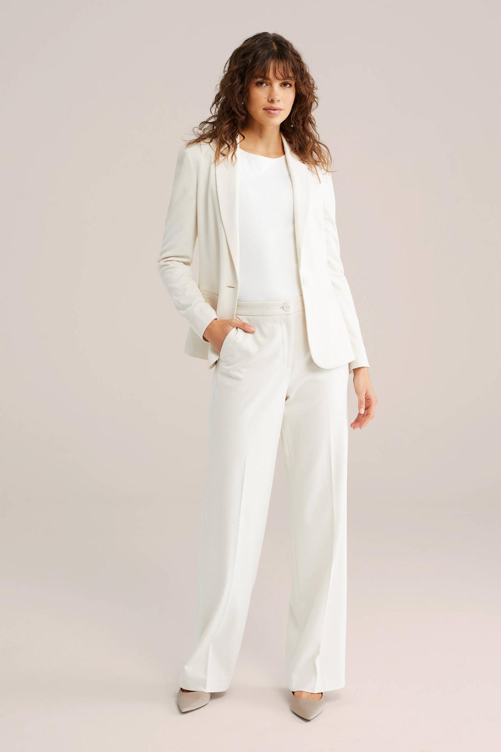 Ecru dames WE Fashion jersey high waist pantalon van viscose met loose fit, rits- en knoopsluiting en effen