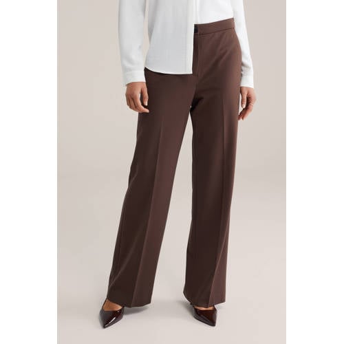 WE Fashion jersey high waist pantalon donkerbruin afbeelding