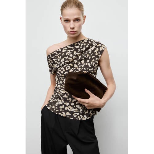 Mango off shoulder top bruin afbeelding