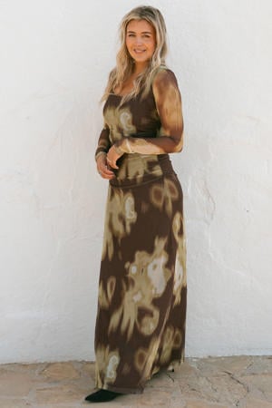 mesh maxi jurk bruin