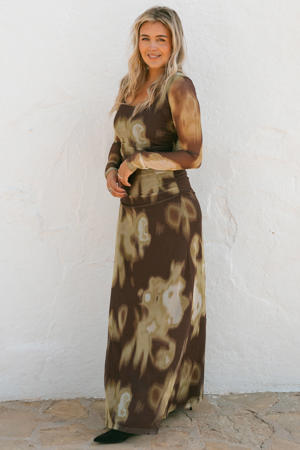 mesh maxi jurk bruin