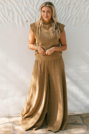 wide leg broek beige met glitter