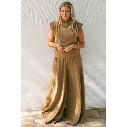 Bolina Island wide leg broek beige met glitter afbeelding