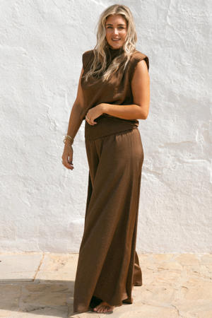 satijnen wide leg broek donkerbruin