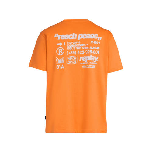 REPLAY regular T-shirt met backprint oranje afbeelding