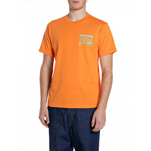 REPLAY regular T-shirt met backprint oranje afbeelding