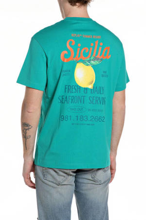 regular T-shirt met backprint turquoise