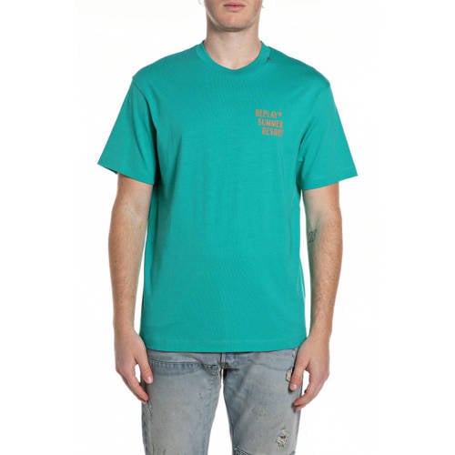 REPLAY regular T-shirt met backprint groen afbeelding