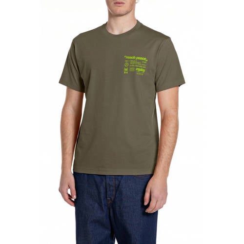 REPLAY regular T-shirt met backprint donkergroen afbeelding